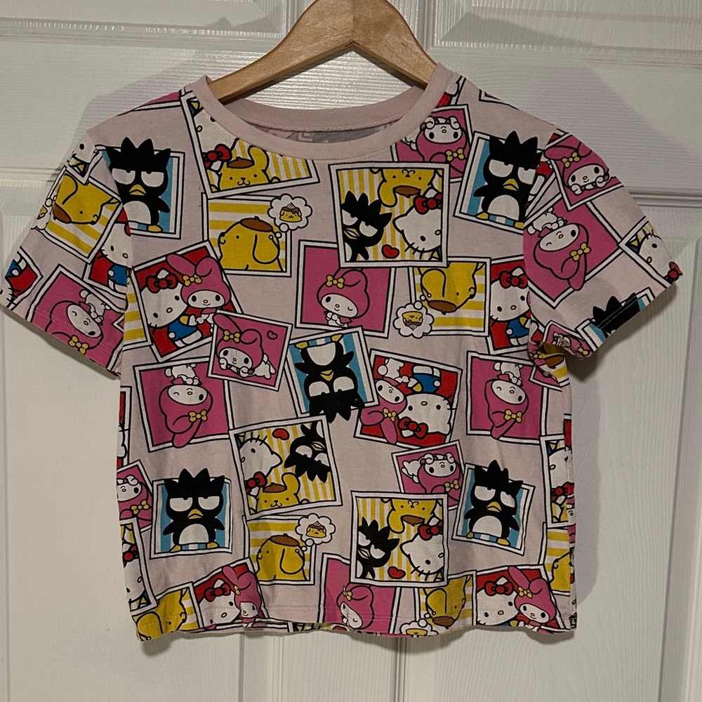 Hello Kitty crop top - Pink and Yellow Cartoon Print M Sanrio